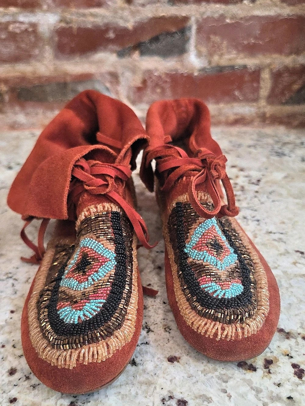 Beaded Suede Moccasin Flats Brown US 8 - 1409